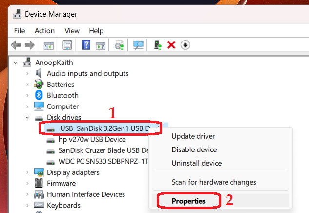 Find USB Drive Hardware ID on Windows 11 using Device Manager