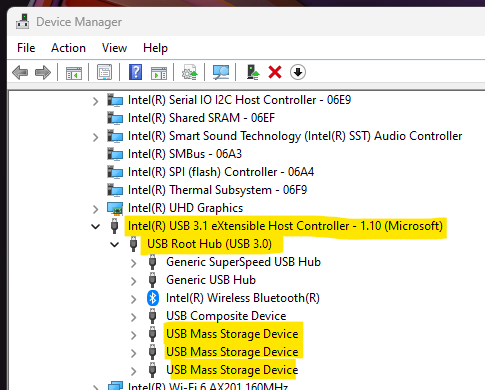 Devices by Connection View of Device Manager to get PnP path of USB Drive - USB Drive Hardware ID on Windows 11