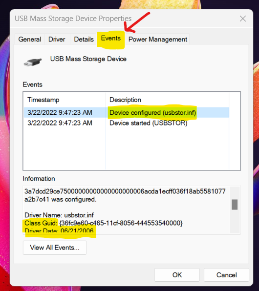 Find Out More Details of USB Drive from Events Device Manager