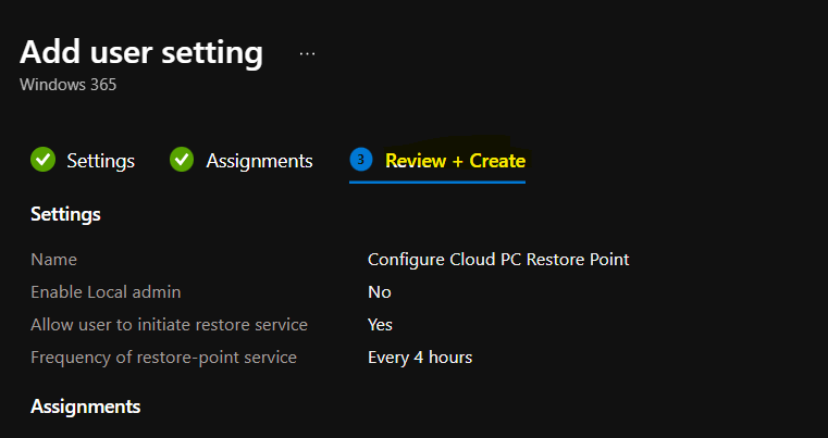 Review User Setting - Configure Point-in-time Restore Settings for Cloud PC