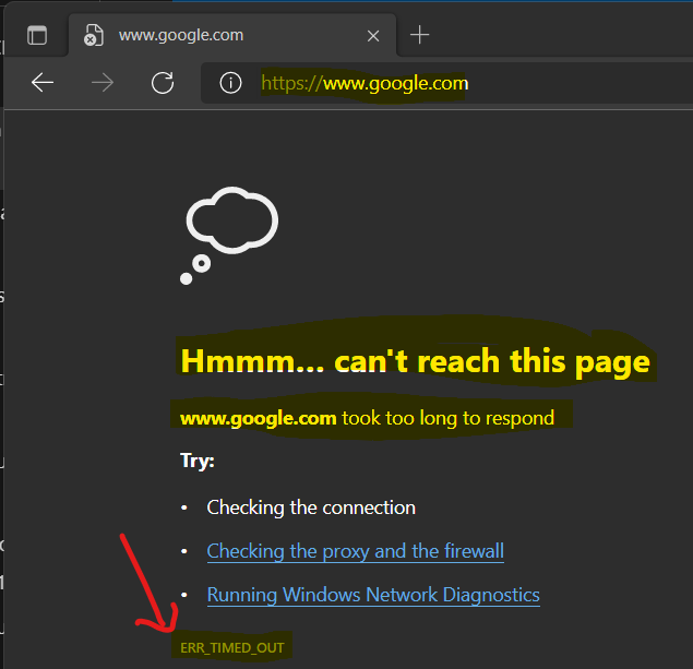 Proxy Error - ERR_TIMED_OUT on Windows 11 Edge Browser