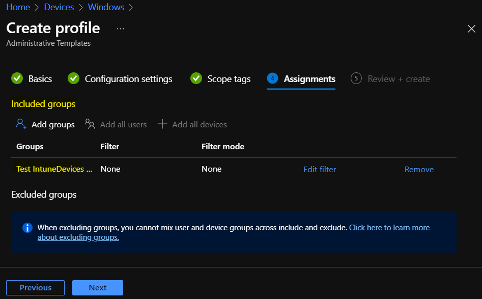 Assignments - Manage Google Chrome Settings Using Intune Administrative Template