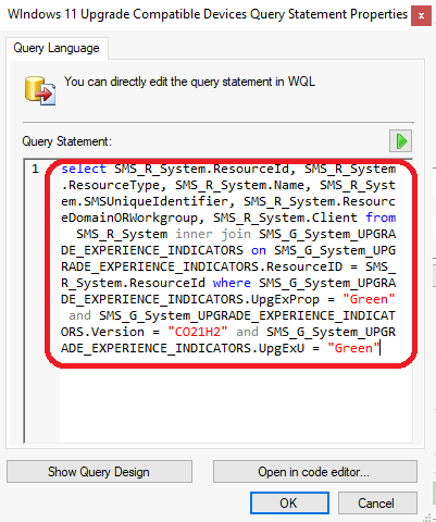 SCCM Collection Query to check UpgExProp, UpgExU, and Version values