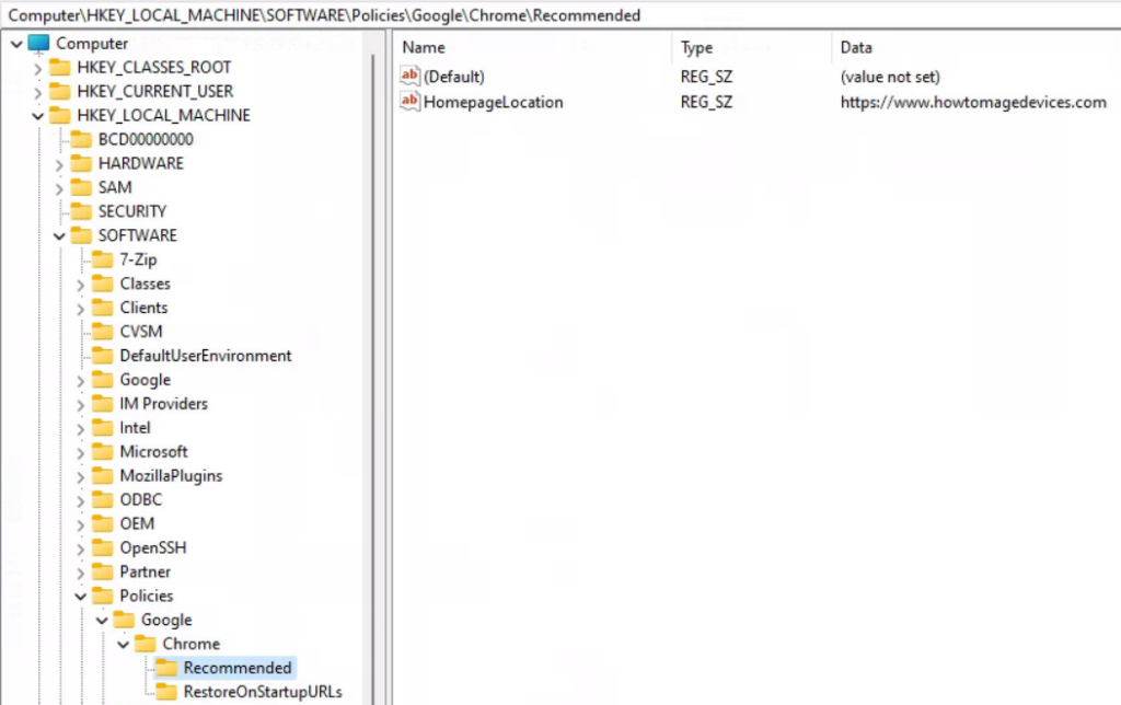 Chrome HomePage Location - Validate Registry Chrome Administrative Policy