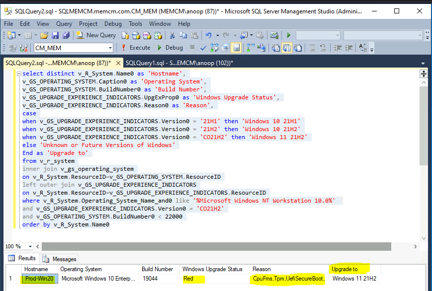 SCCM Windows 11 Upgrade Readiness Report using SQL Query