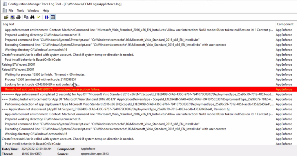 AppEnforce log - SCCM Application Deployment Error 0x80110449 -2146368439