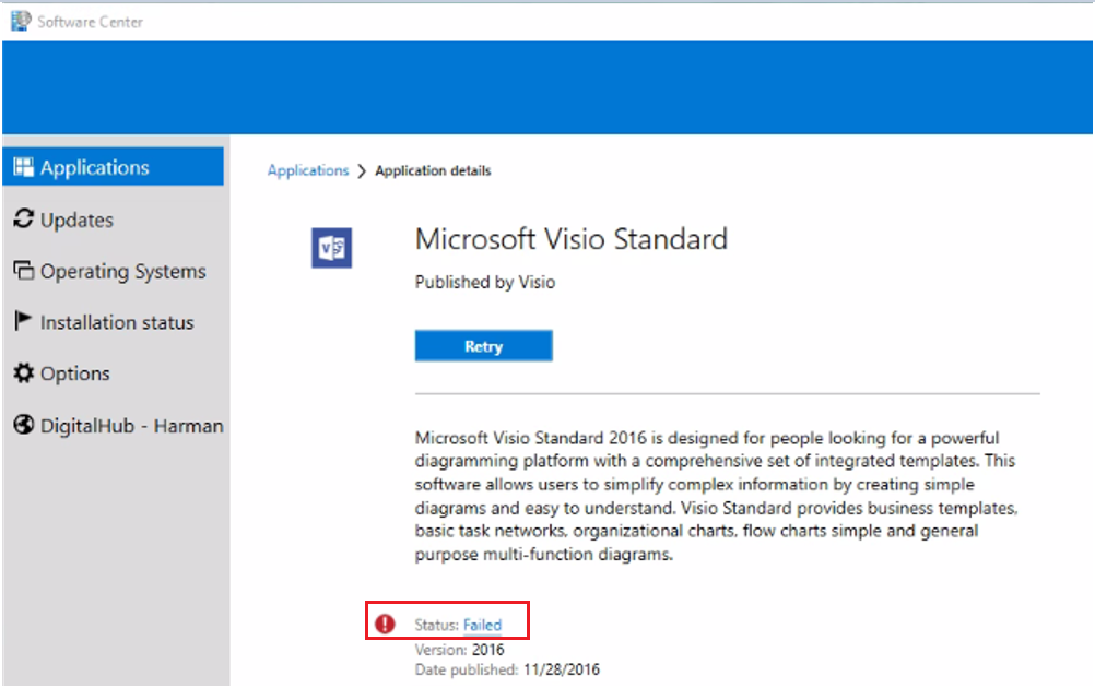 Software Center - SCCM Application Deployment Failed