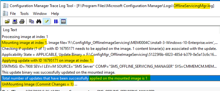 How to Check Status of Offline Servicing of WIM File from SCCM Console