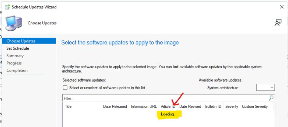 Add New Patches to OS Images using SCCM Schedule Updates Option