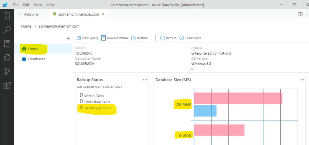 SQL Query to Find SCCM SQL DB Size using Azure Data Studio