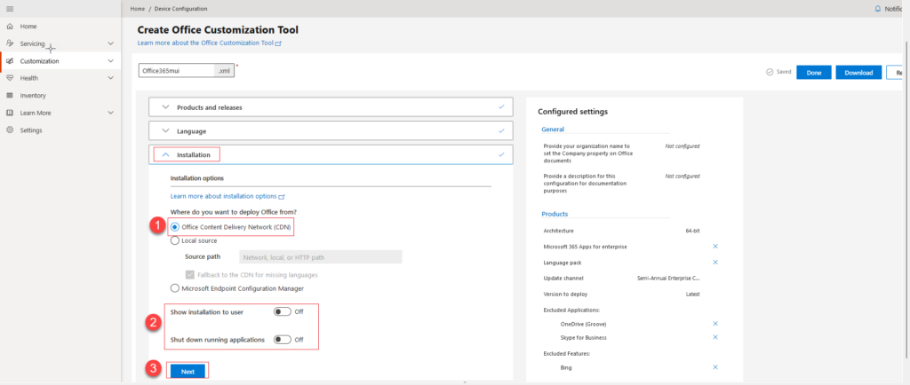 Office Customization Tool - Installation Options XML Cofiguration