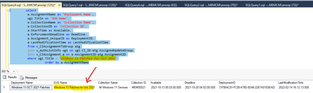 SUG Software Update Group Patch Deployments SCCM Report using SQL Query