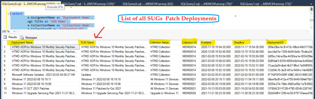 SUG Software Update Group Patch Deployments SCCM Report using SQL Query