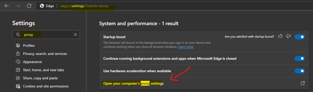 Proxy Settings on Microsoft Edge Browser