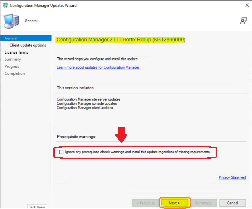 FIX: SCCM Setup will not continue because of WARNING in Prerequisite Check Issue