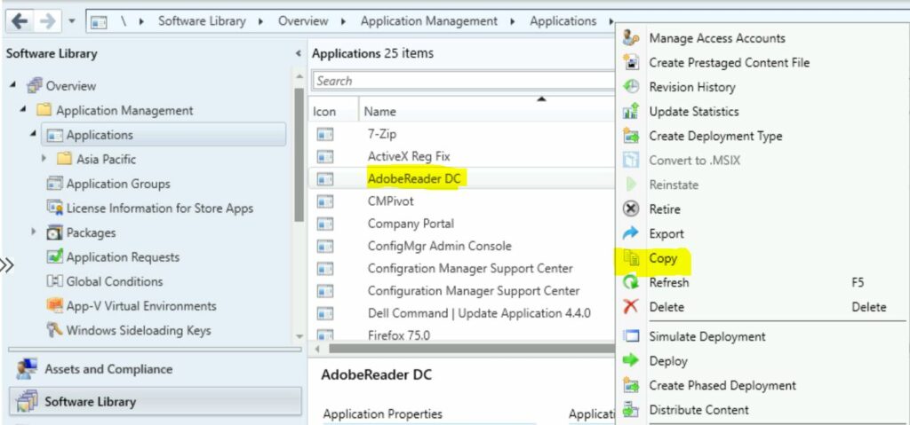 Select Copy - Duplicate Application In SCCM