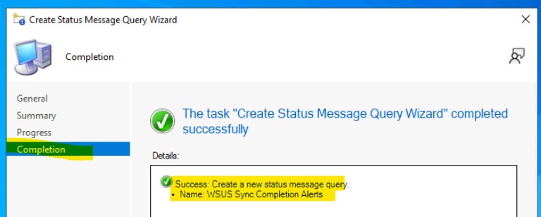 Custom WQL Query for WSUS Sync Completion Alerts - SCCM WSUS Obsolete Updates Deletion Alerts using Status Message 5