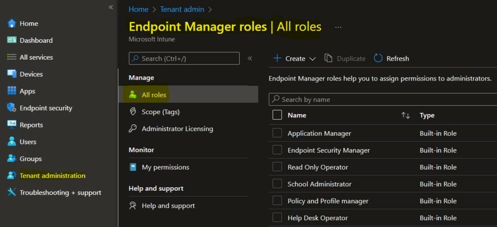 Endpoint Manager All Roles - Duplicate Intune RBAC Roles