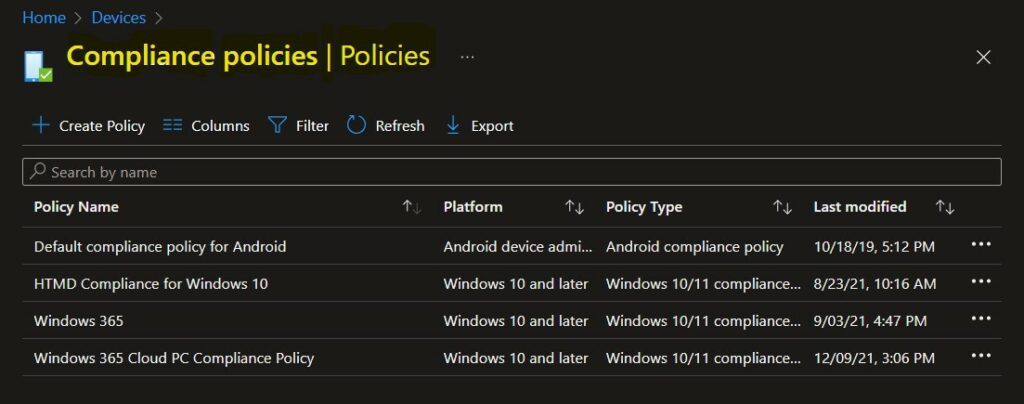 Export Intune Device Compliance Policies