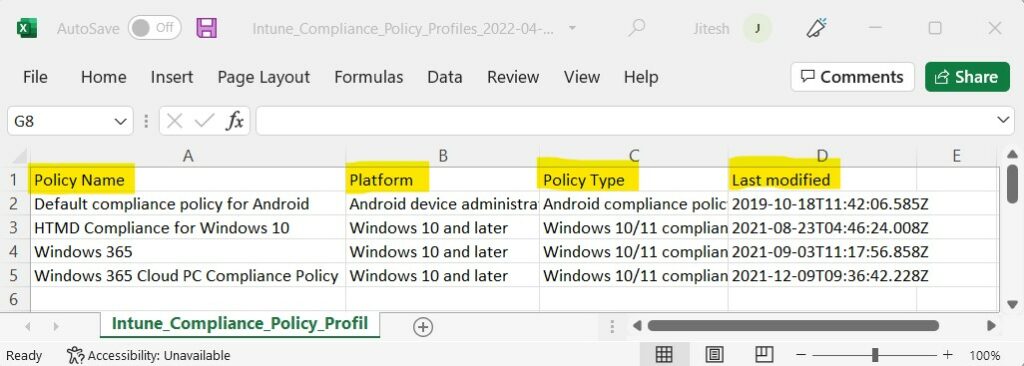 Policy Details - Export Intune Device Compliance Policies