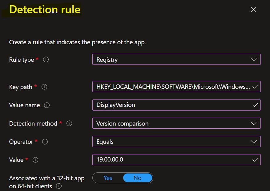 Detection Rule Registry - Intune Win32 App Deployment Detection Methods