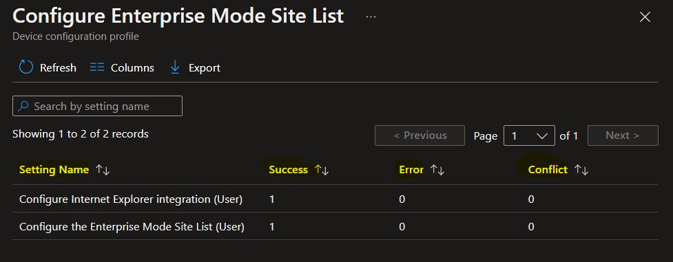 Policy Status – Intune Policy Per Setting Status Report