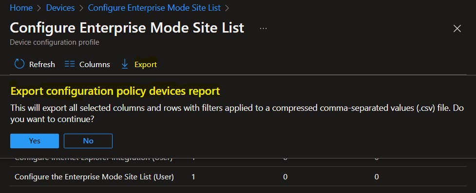 Report Downloaded - Export Configuration Policy Devices Report
