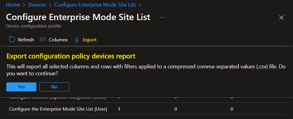 Report Downloaded - Export Configuration Policy Devices Report