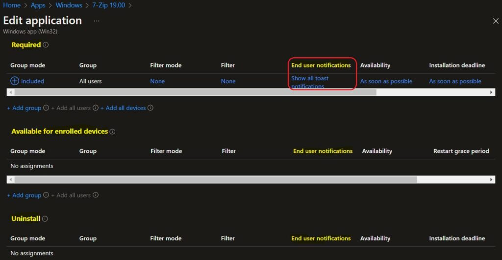 Edit Intune Win32 Application - Intune Win32 App Deployment Toast Notification