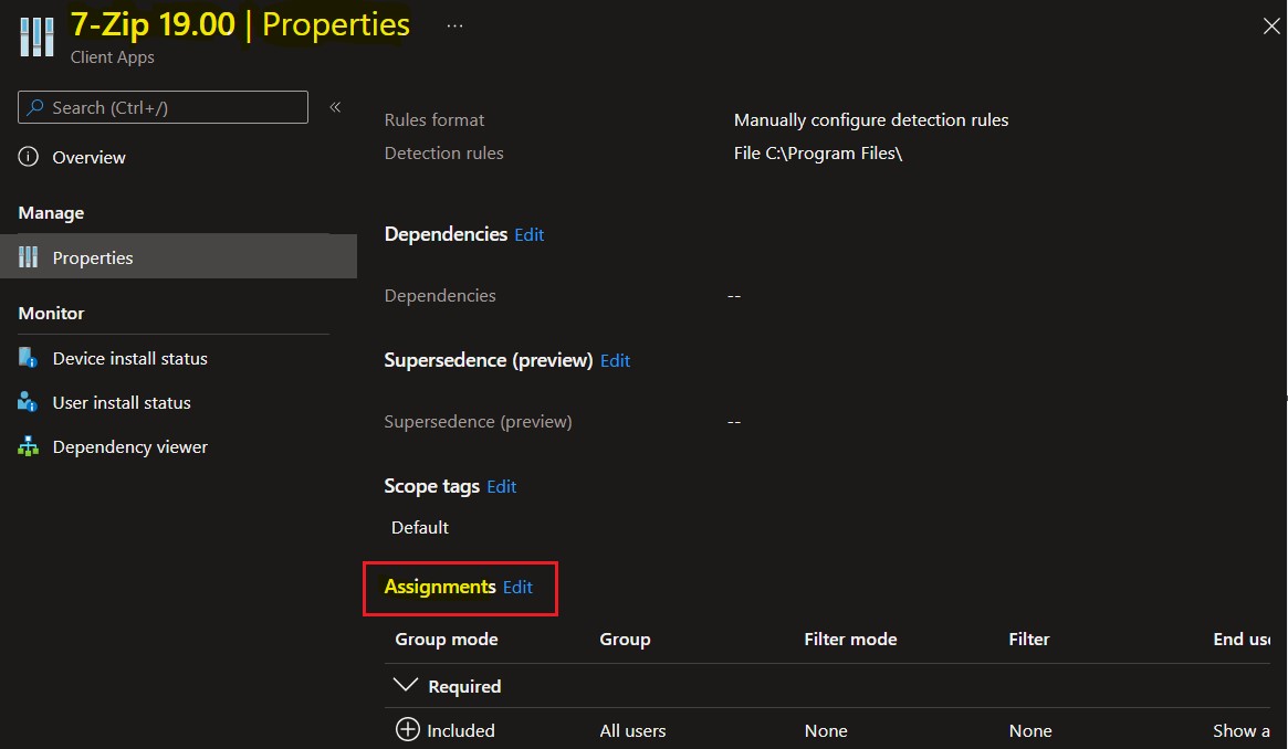 Click on Assignments Edit - Enable Device Restart Grace Period for Win32 App in Intune