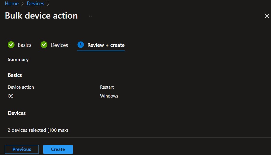 Review Summary - Bulk Device Actions in Intune