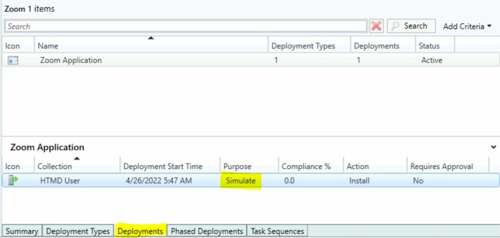 Click on the Deployments tab - Simulate SCCM Application Deployments