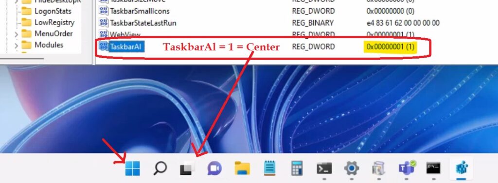 Registry Options to Change Windows 11 Taskbar Alignment