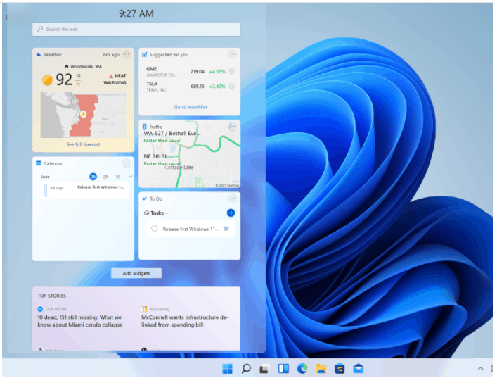 Windows key + W keyboard shortcut – Open the Widgets interface