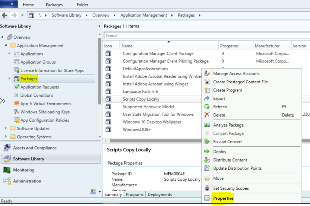 Select Package Properties - SCCM Software Center Icon for Packages