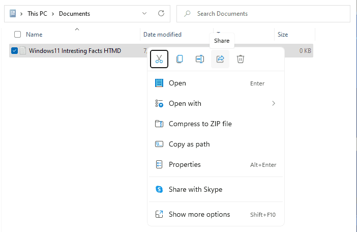 Windows 11 Context Menu 3 – Share Button