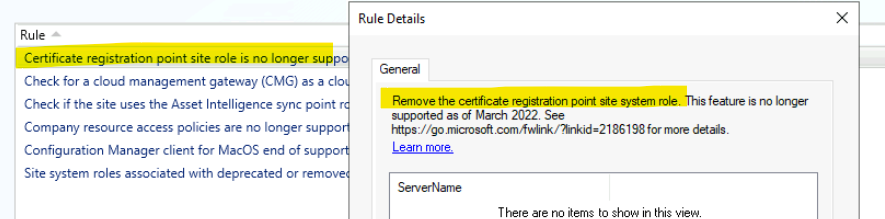 SCCM Unsupported Deprecated or Removed Features- Fig.2