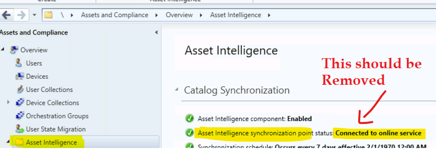 What is the Asset Intelligence synchronization point? unsupported role