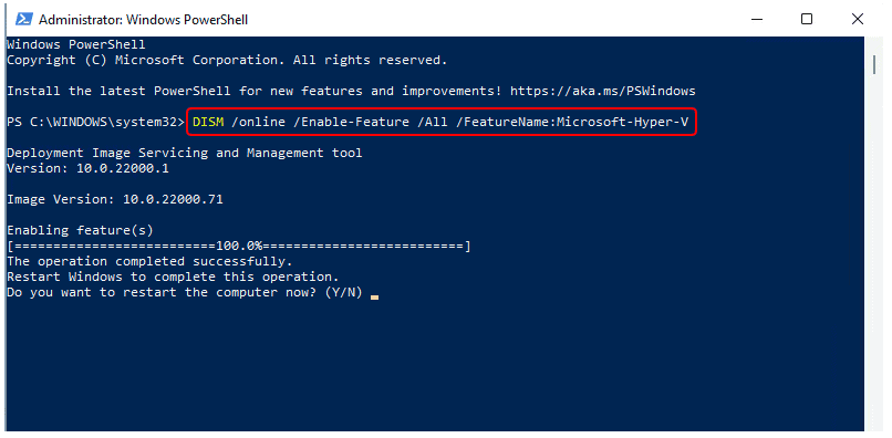 Hyper-V Feature Installation – DISM Command  Cloud PC Enable Windows Subsystem for Linux Android Subsystem Sandbox and Hyper-V on Windows 11 6