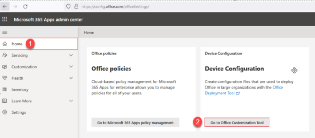 Creation of XML Configuration file using Microsoft 365 admin center