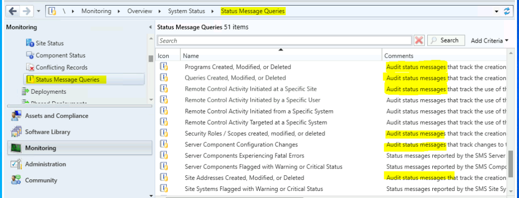 Specific Audit Status Messages from SCCM