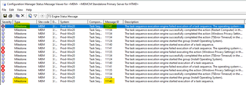 SCCM Task Sequence Engine Status Messages