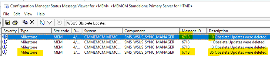 SCCM WSUS Obsolete Updates Deletion Alerts using Status Message 3