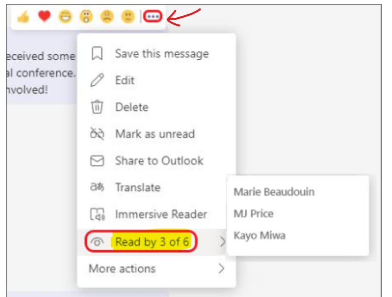 Teams Group Chat Read Receipts - Pic Credit to Microsoft