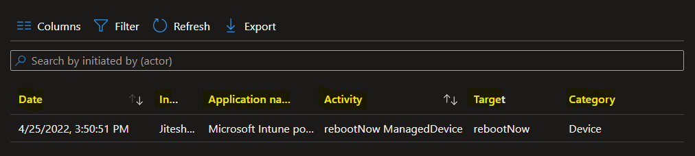 Intune Audit Logs Track Who Restarted Device from MEM Portal