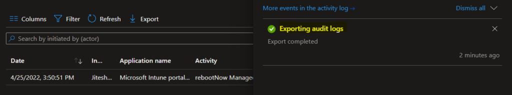 Export Intune Audit Logs - Intune Audit Logs Track Who Restarted Device from MEM Portal