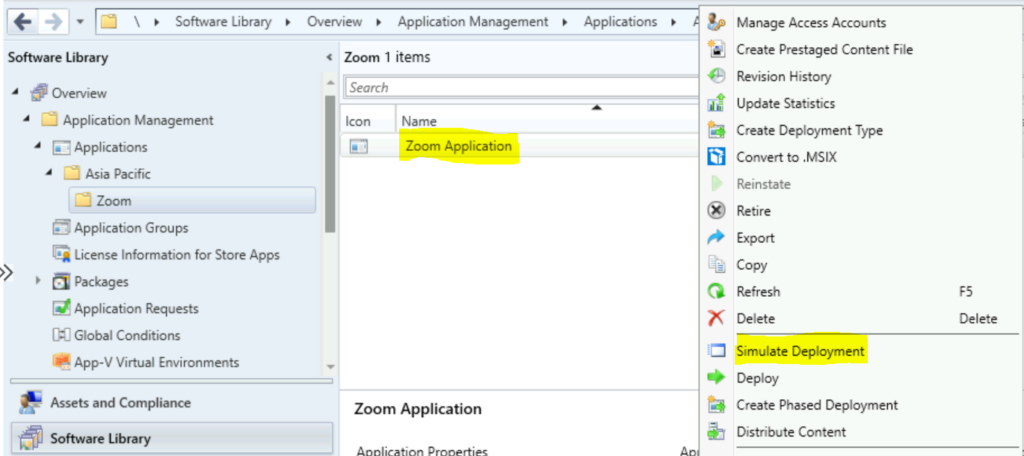 Choose Simulate Deployment - Simulate SCCM Application Deployments