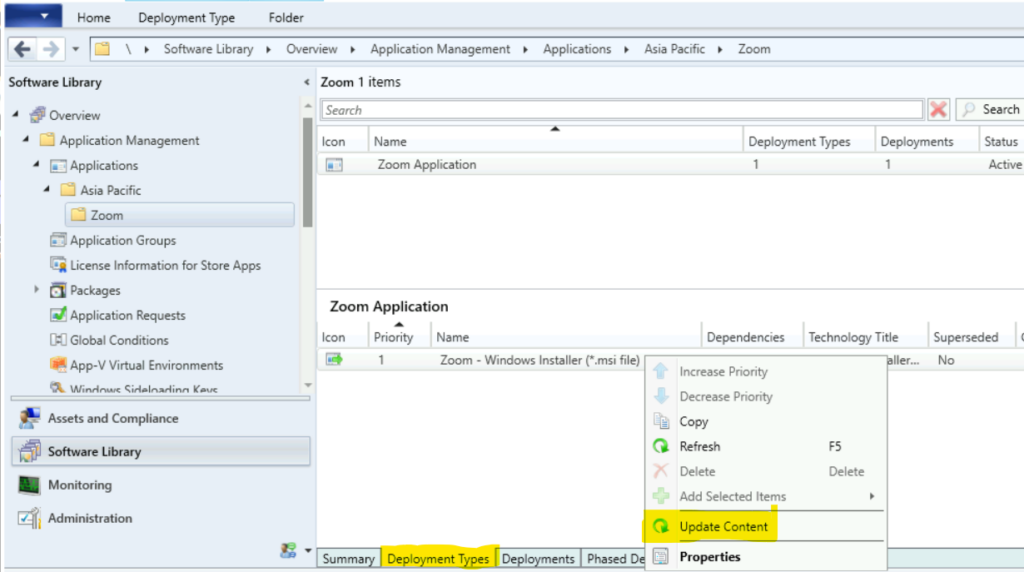 sccm content id to application