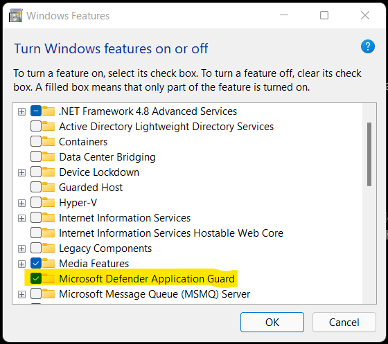 Check - Microsoft Windows Defender Application Guard 