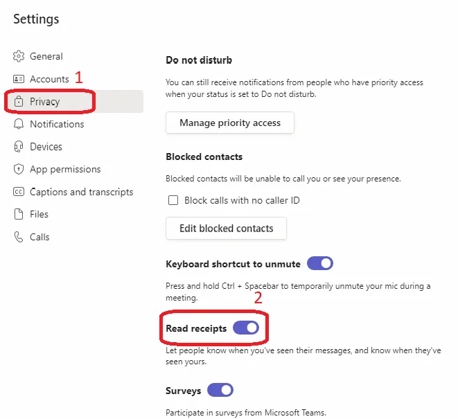 Disable or Enable Read Receipts in Microsoft Teams